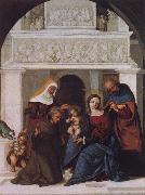 Lodovico Mazzolino The Holy Family with Saints John the Baptist,Elizabeth and Francis oil painting on canvas